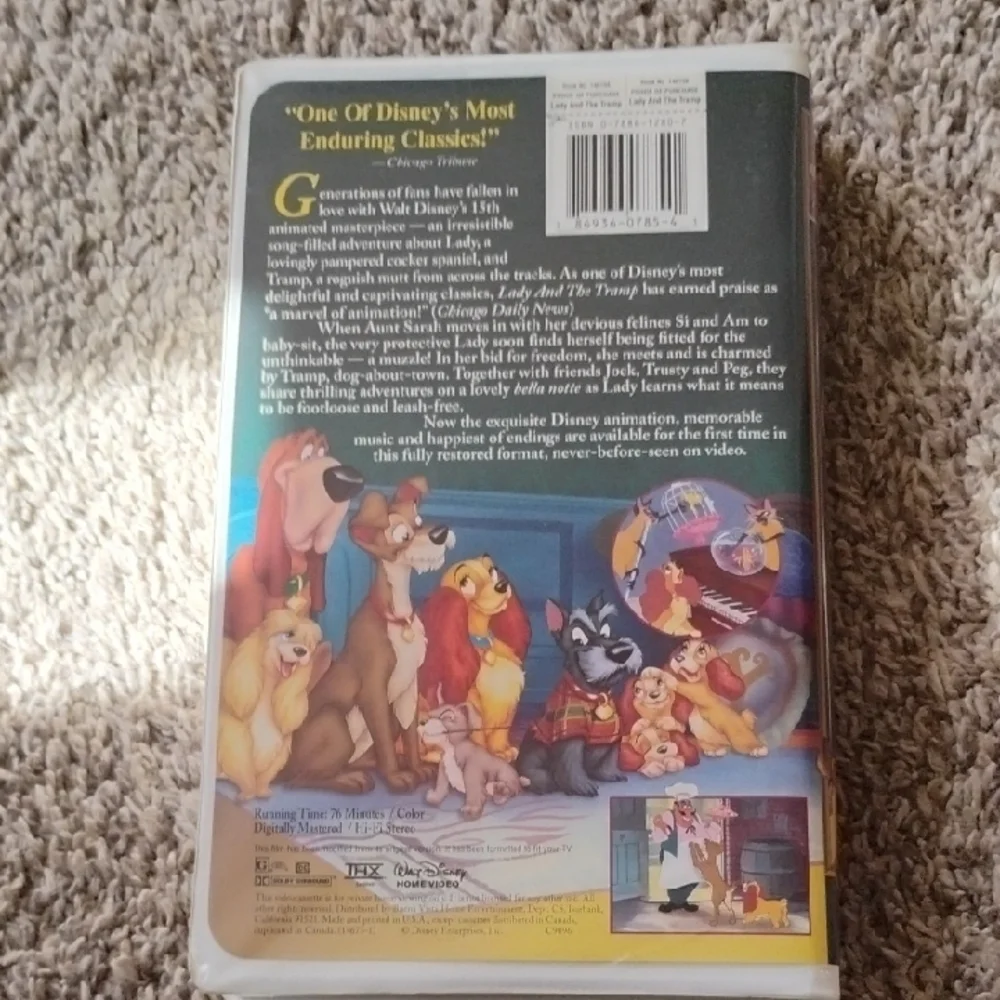 Disney Lady and the Tramp Blue and Yellow VHS